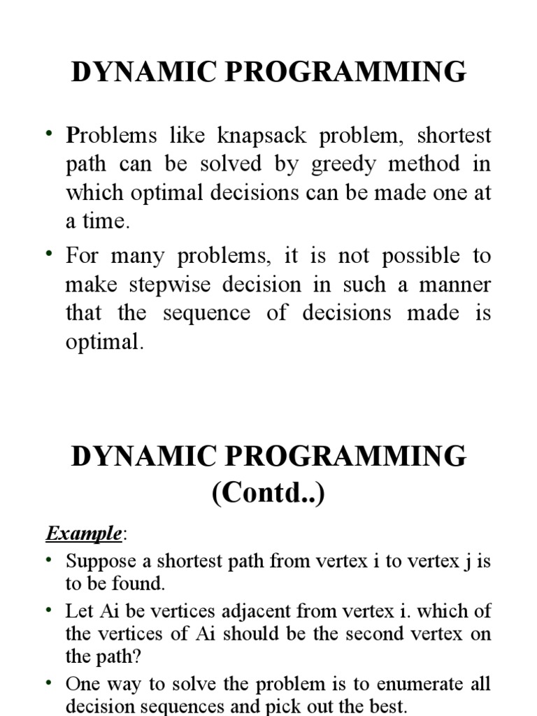 Dynamic Programming: Problems Like Knapsack Problem, Shortest | PDF ...