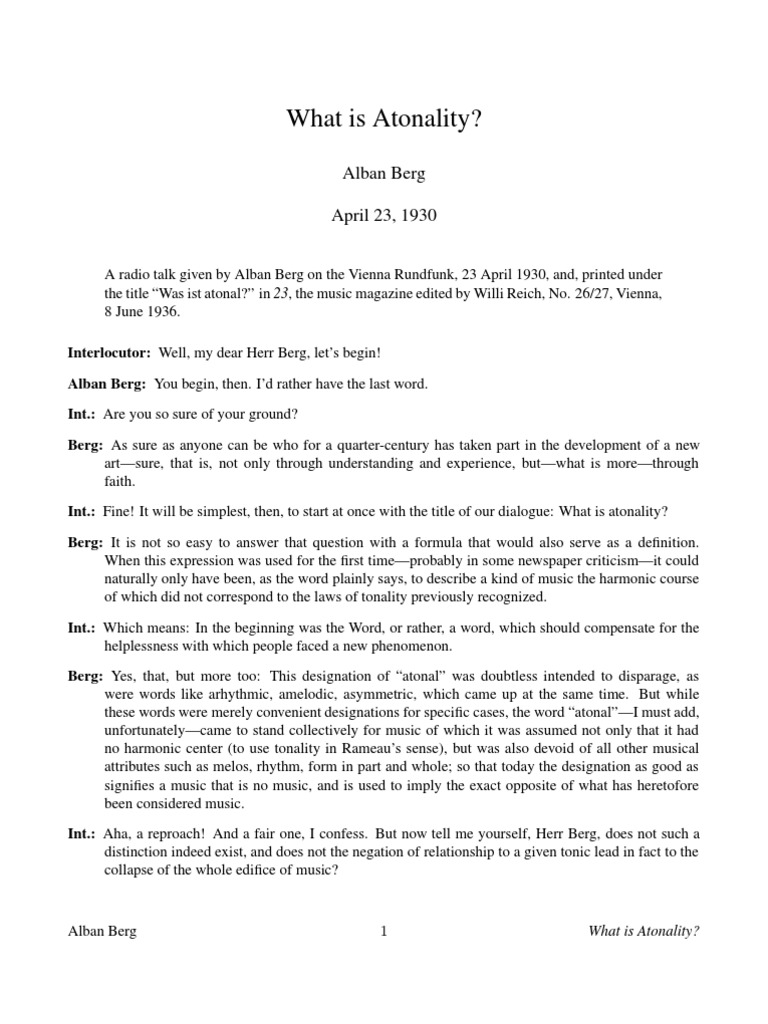 Berg - What Is Atonality | PDF