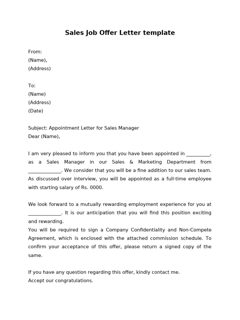 11 Sales Job Offer Letter Template | PDF