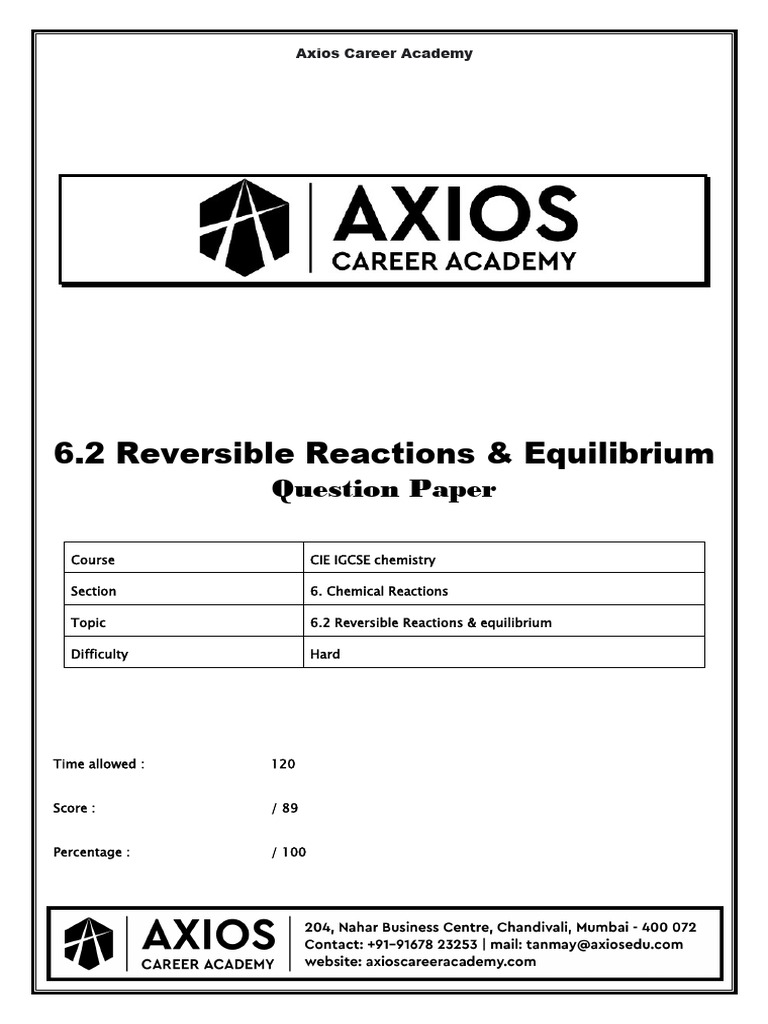 6.2 Reversible Reactions & Equilibrium [Hard]-1 | PDF | Chemical ...