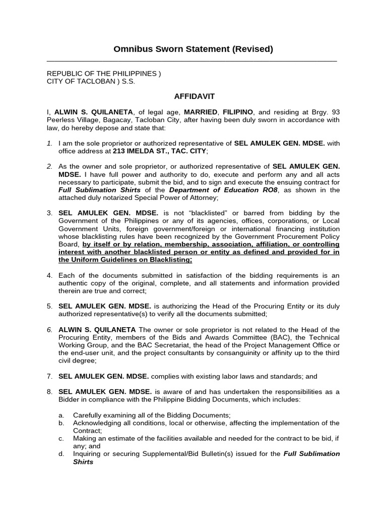 Omnibus Sworn Statement Revised | PDF