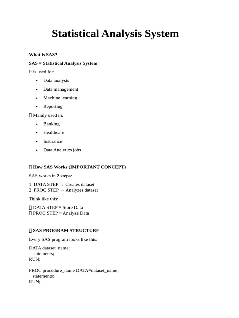 Sas Full Notes | PDF | Sas (Software) | Data Analysis