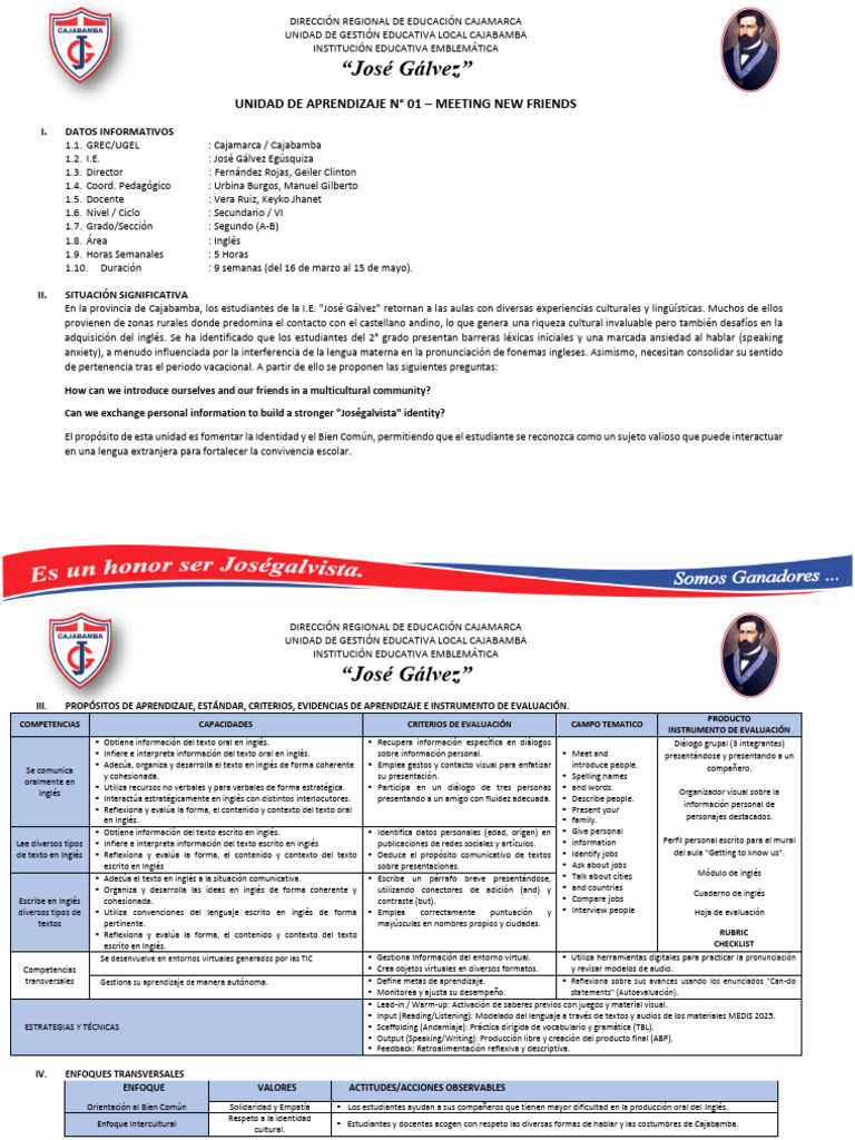 Unidad de Aprendizaje #1 - 2do Grado - 2026 | PDF | Aprendizaje ...