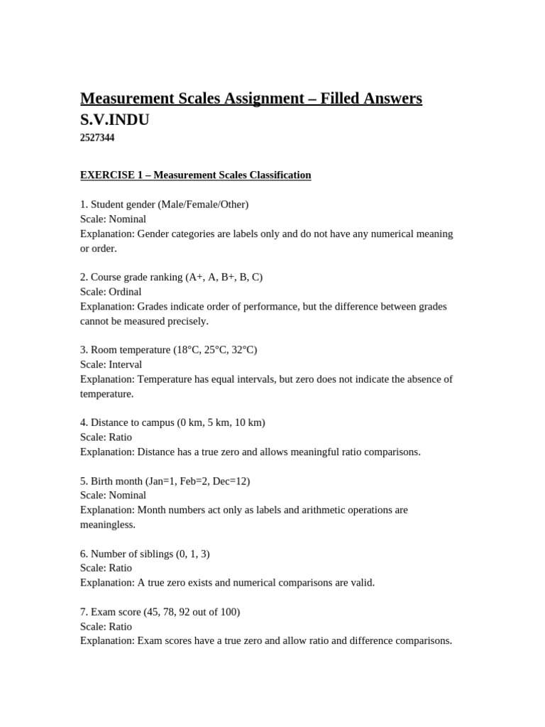 Measurement_Scales_Assignment | PDF | Statistical Analysis | Teaching ...
