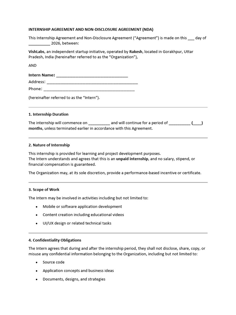 Internship Agreement and Non | PDF | Non Disclosure Agreement