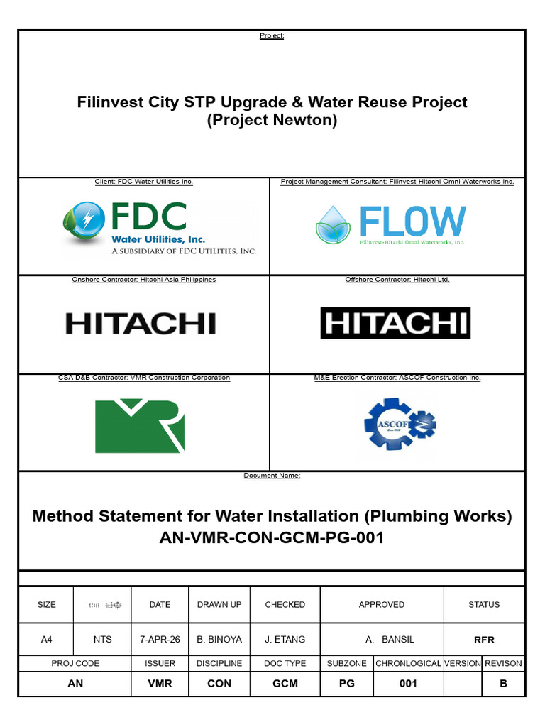 An-Vmr-con-gcm-pg-001 - Method Statement for Water Installation ...