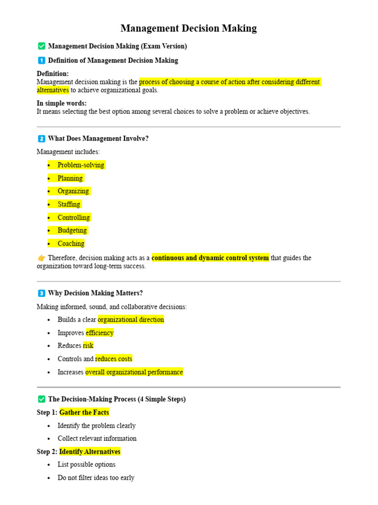Management Decision Making (Lecture 8) | PDF | Decision Making ...