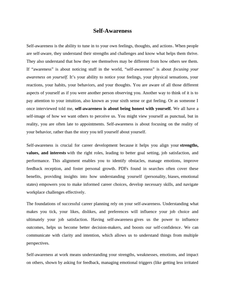 Self Awareness | PDF | Self Awareness | Feeling