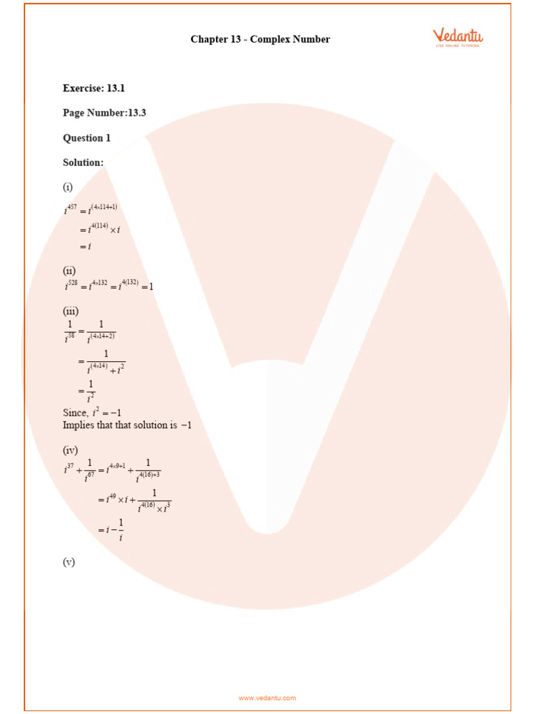 RD Sharma Class 11 Maths Solutions Chapter 13 - Complex Numbers (1) | PDF