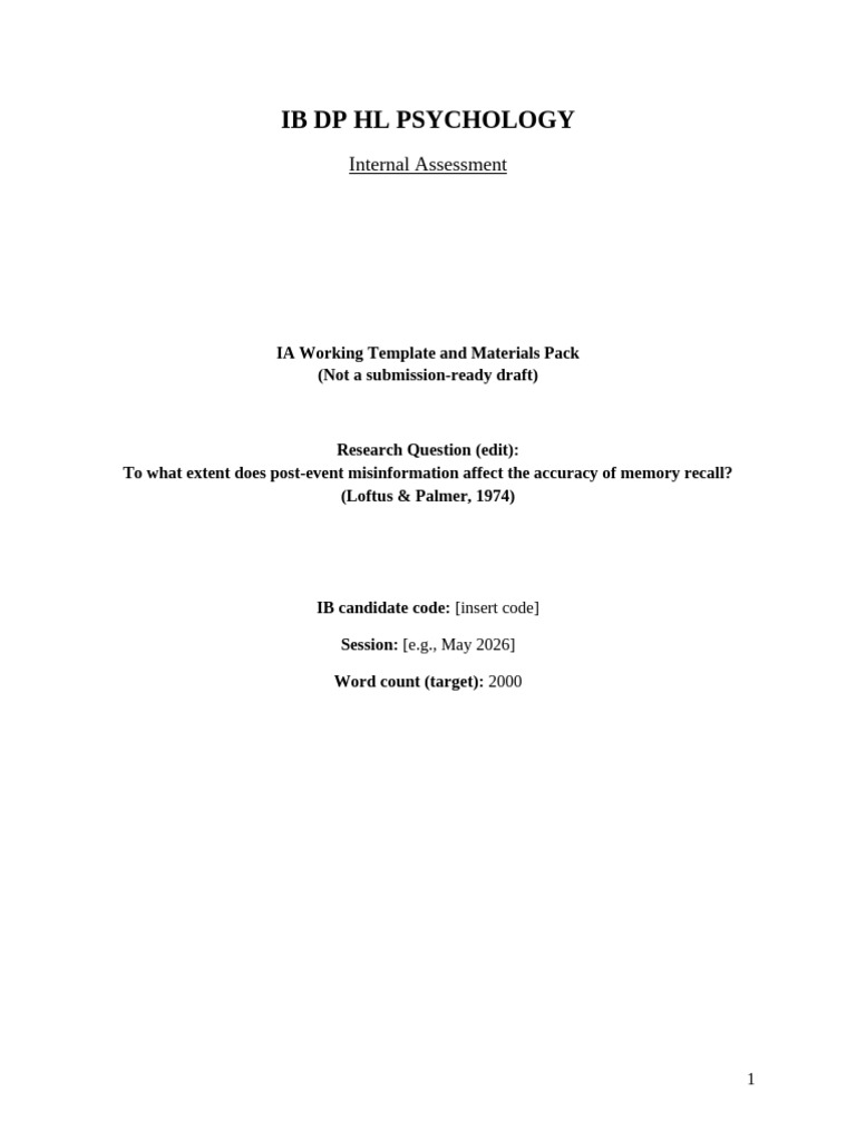 IB Psychology IA Template Misinformation Effect | PDF | Memory ...