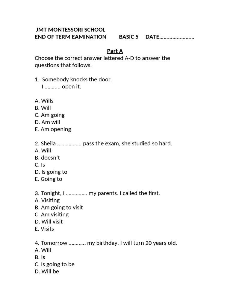 Basic 5 English End of Term Examination | PDF | Butterfly | Insects