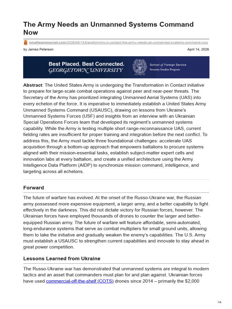 The Army Needs an Unmanned Systems Command Now | PDF | Unmanned Aerial ...