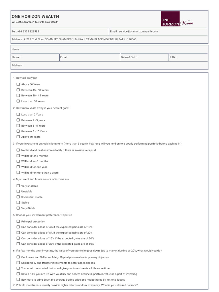 Risk Profiling Questionnaire | PDF | Investing | Risk