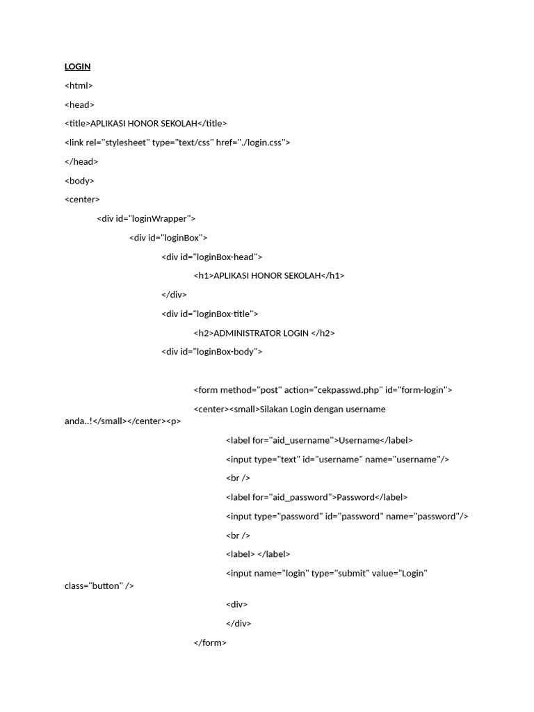Code Login Logout Menu and Password HTML Php | PDF | Security ...