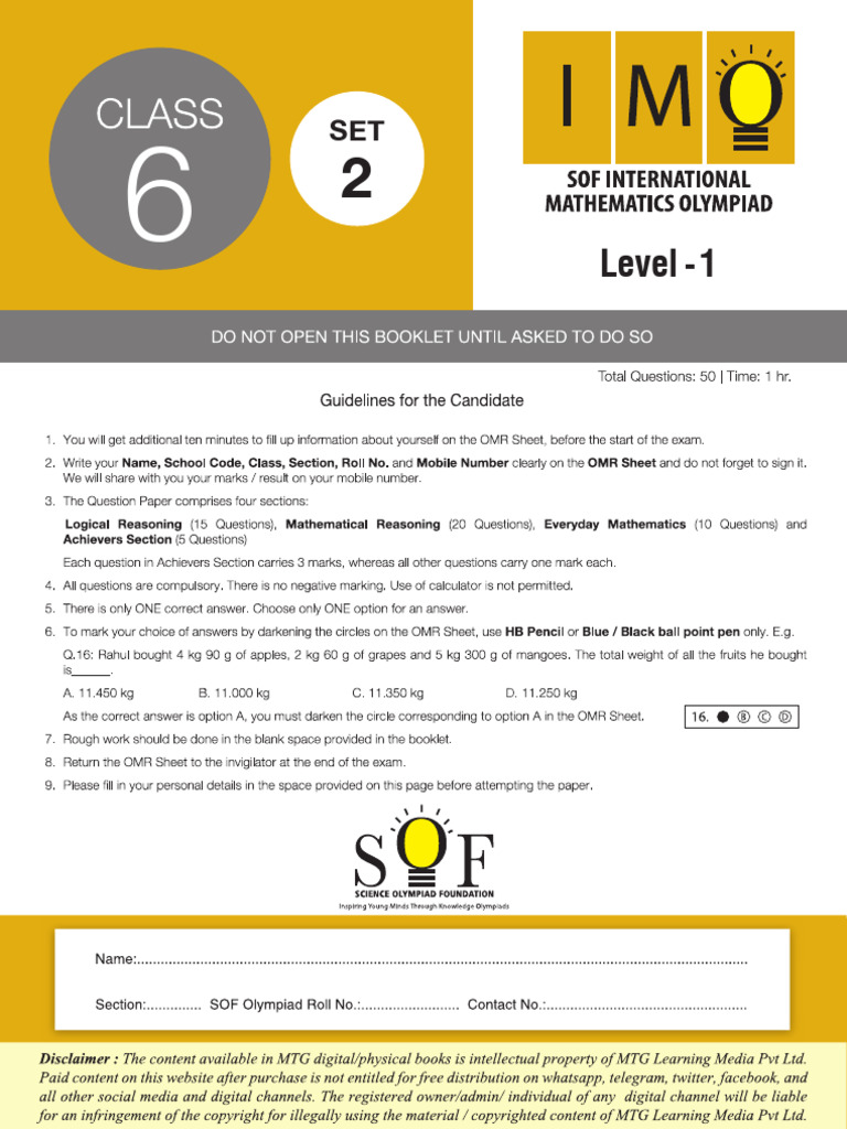 Imo Level1 Class 6 Set 2 | PDF | Circle | Perpendicular