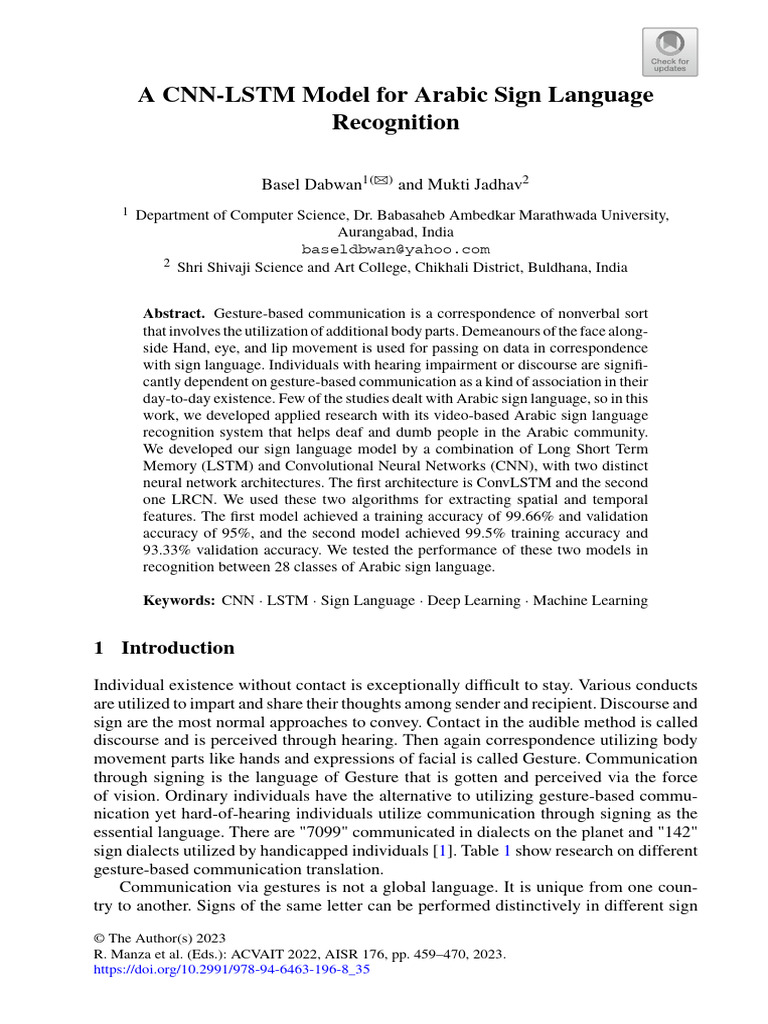 A CNN-LSTM Model for Arabic Sign Language Recognition | PDF