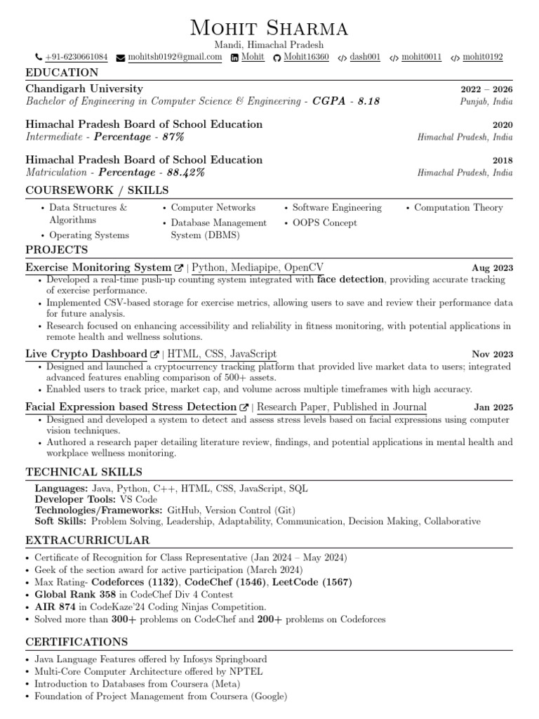 Mohit Sharma Resume Final | PDF | Databases | Computing