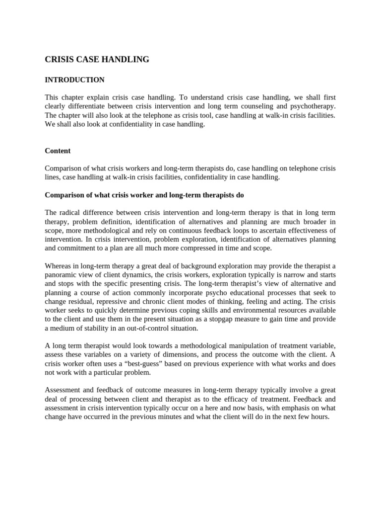 Crisis Case Handling (1) | PDF | Psychotherapy | Confidentiality