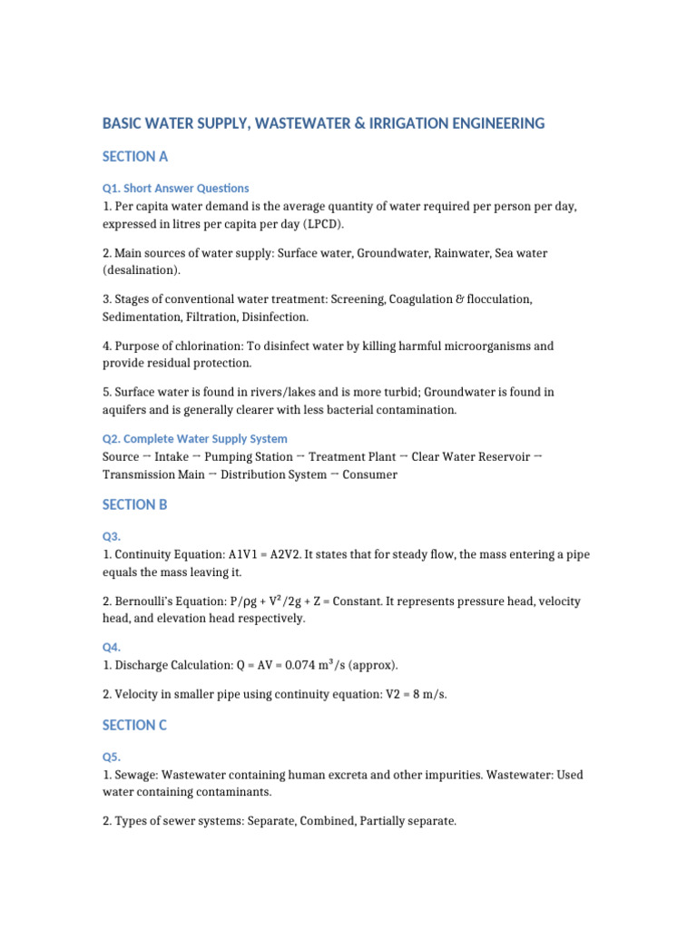 Water Supply Wastewater Irrigation Answers | PDF | Sewage Treatment ...