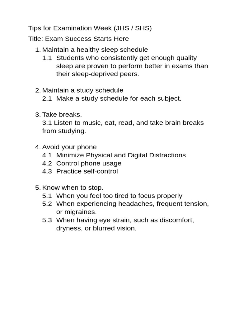 Tips for Examination Week | PDF