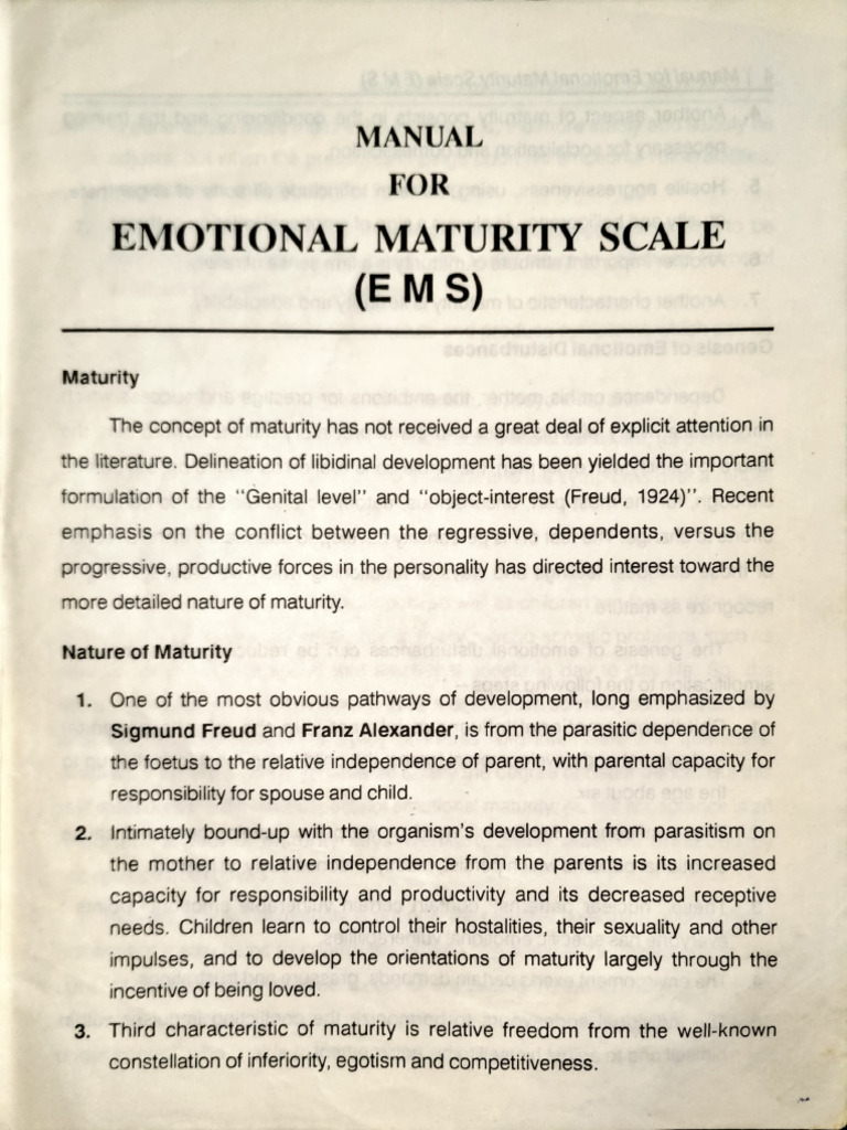 Emotional Maturity Test Manual | PDF | Internal Consistency | Adolescence