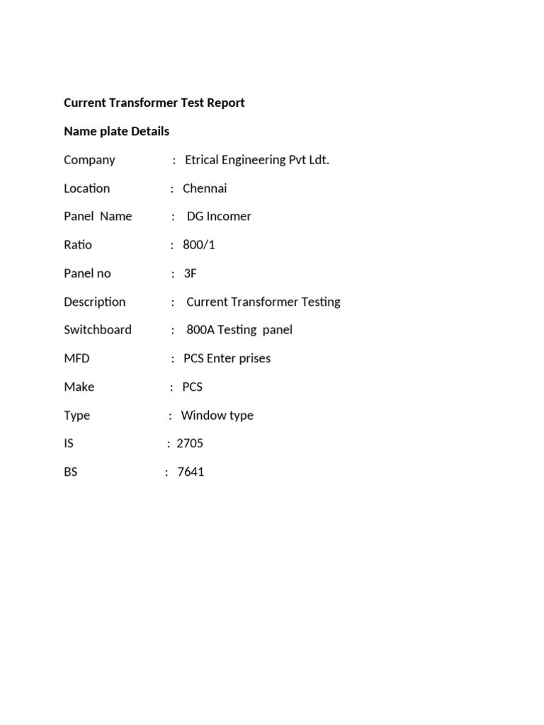 Current Transformer Test Report Batch-4 | PDF