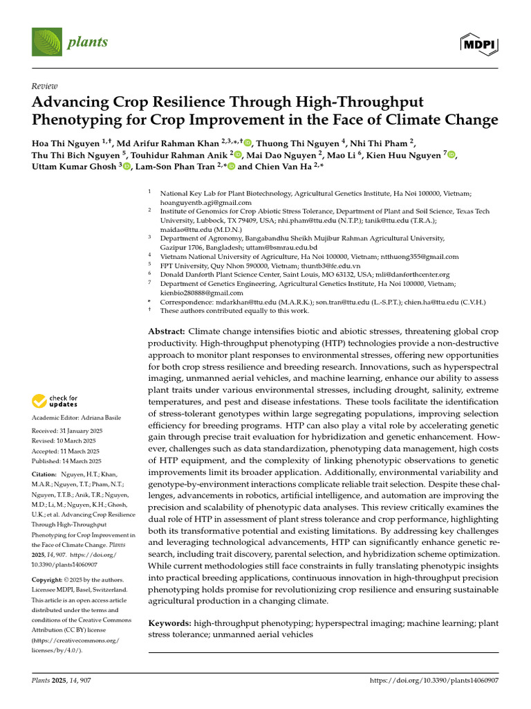 Advancing Crop Resilience Through HTP for Crop Improvement | PDF
