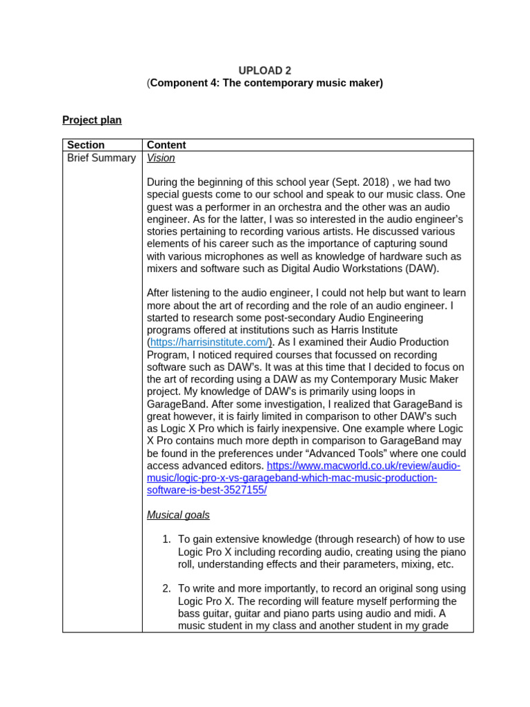 Upload 2 - Project Plan and Resources (1) | PDF | Garage Band | Audio ...