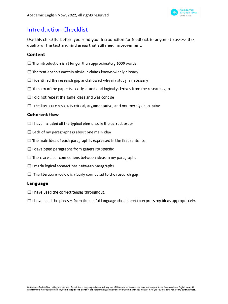 Introduction Checklist | PDF