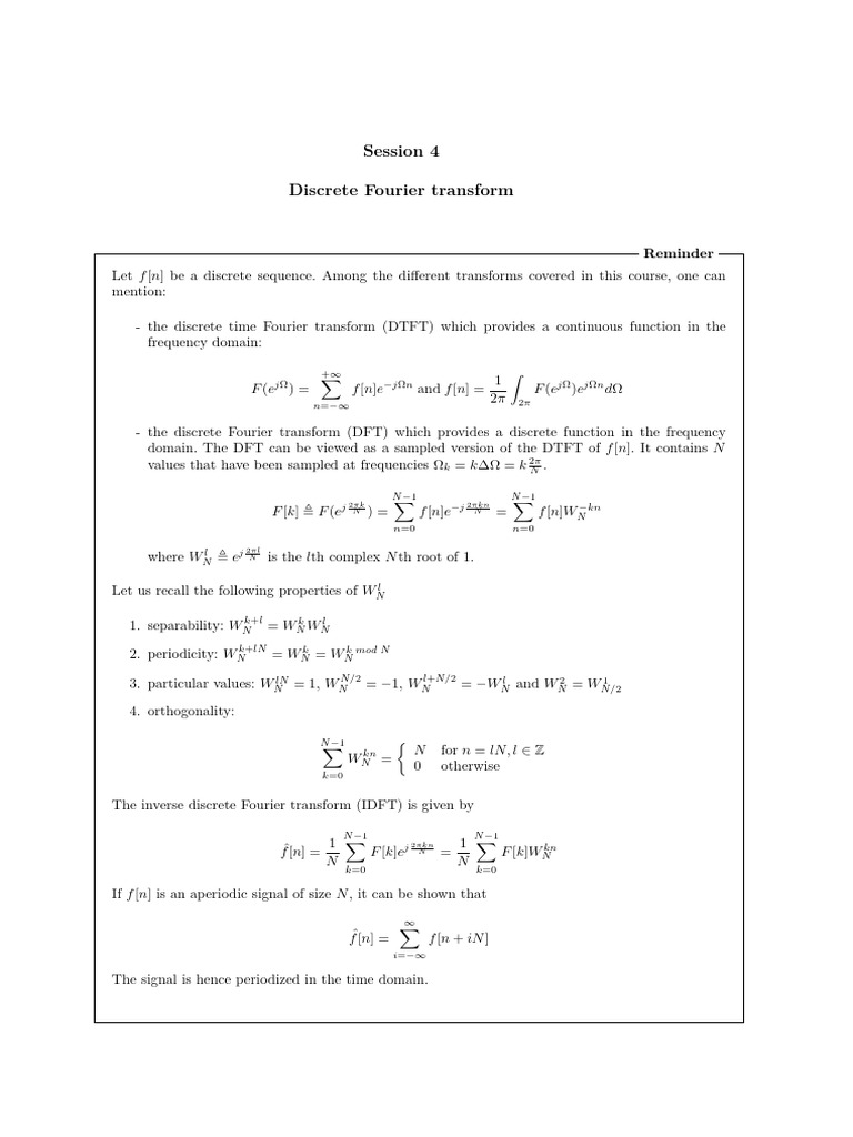 Session 4 | PDF | Discrete Fourier Transform | Fourier Analysis