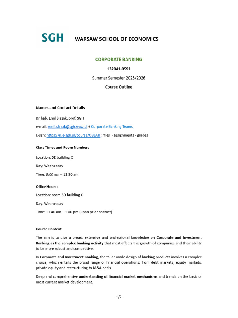 Course Outline | PDF | Banks | Investment Banking