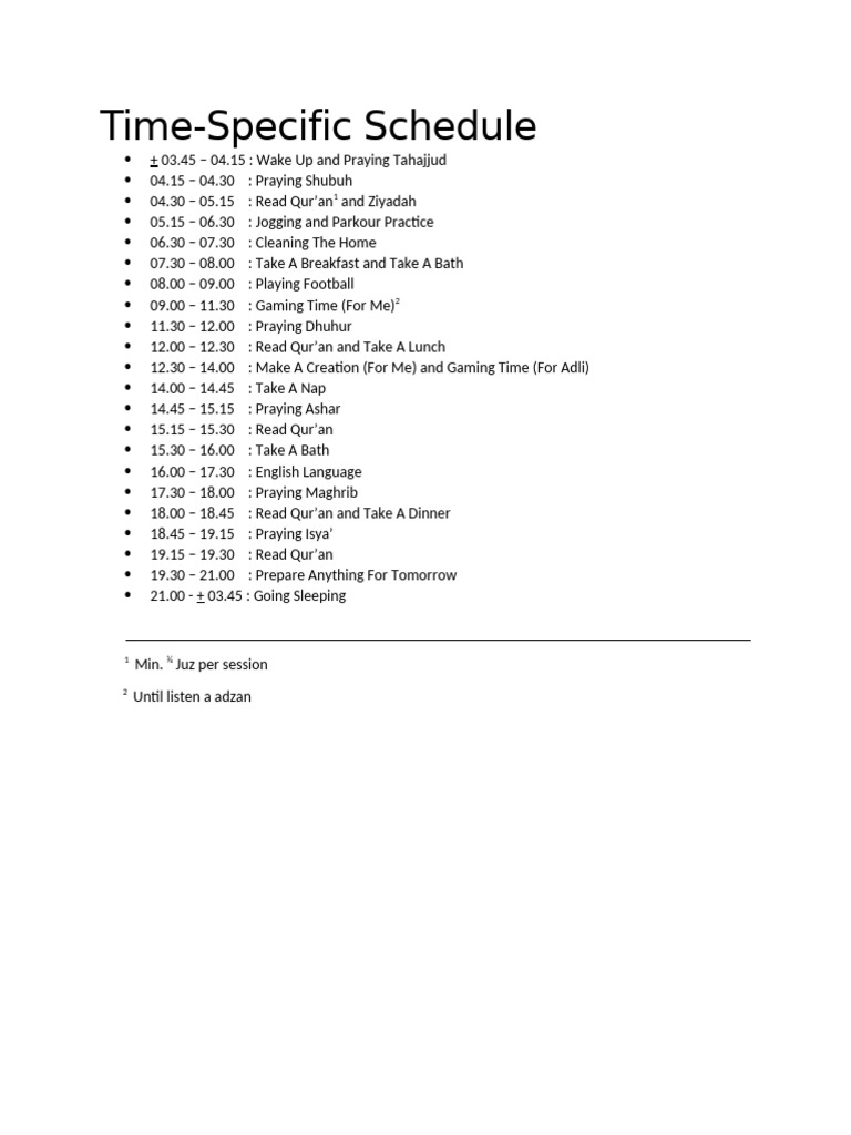 Time Specific Schedule | PDF