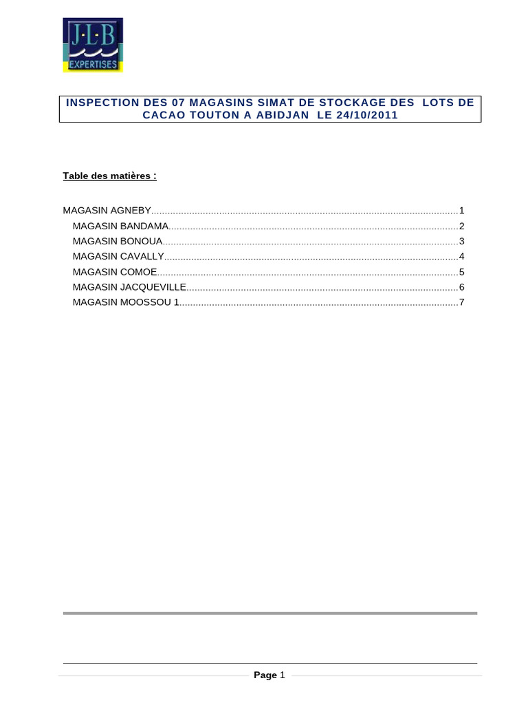 INSPECTION MAGASINS -SIMAT | PDF