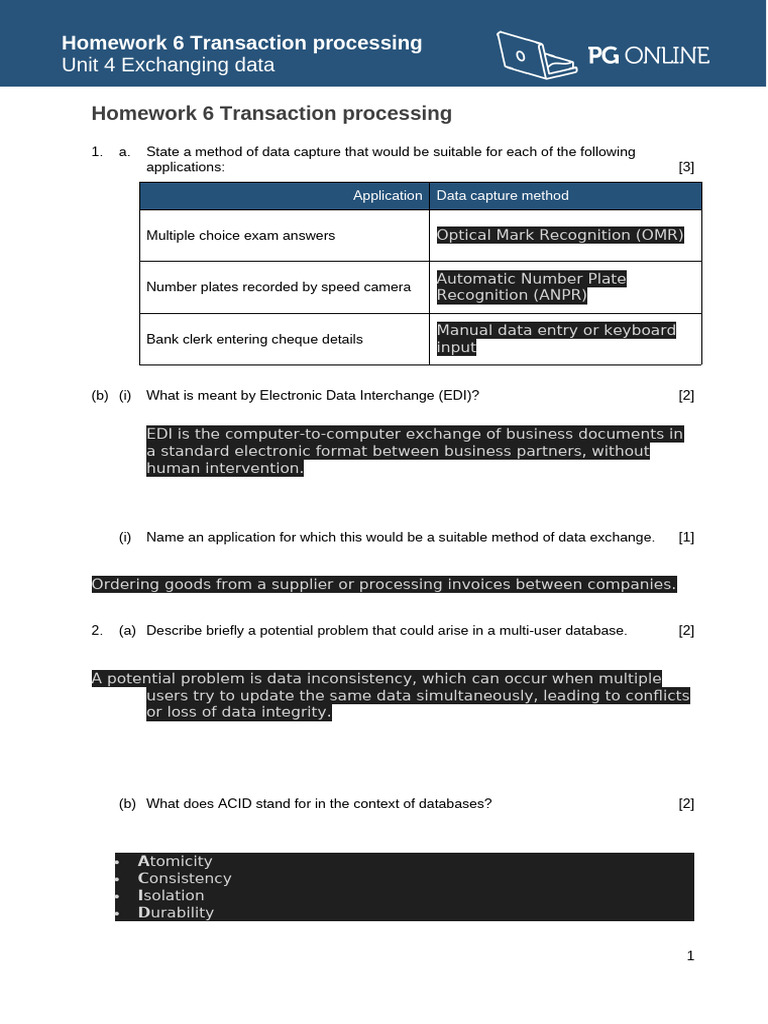 Exchanging Data Homework 6 Transaction Processing | PDF | Database ...