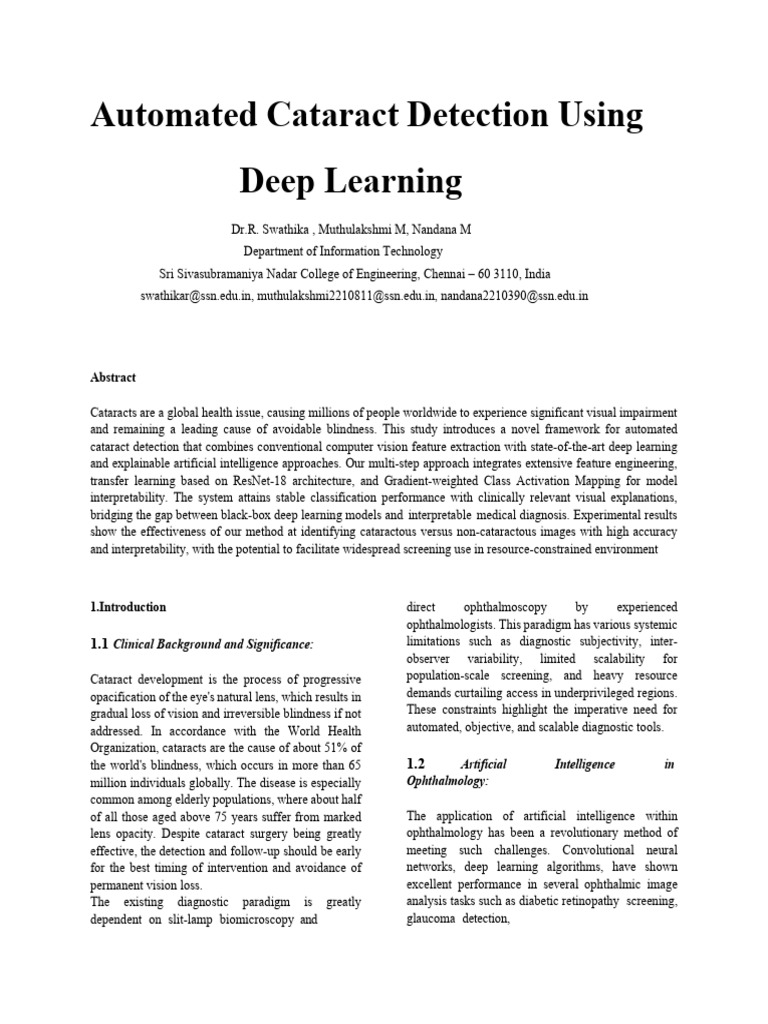 Automated Cataract Detection | PDF | Deep Learning | Receiver Operating ...