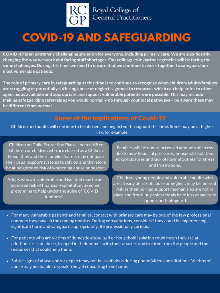 Rcgp Covid 19 and Safeguarding | PDF | Child Protection | Childhood