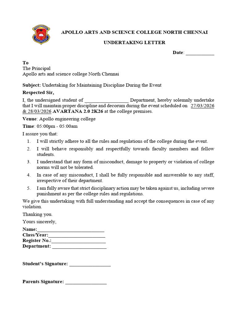 Undertaking Letter - AVARTANA 2.0 | PDF