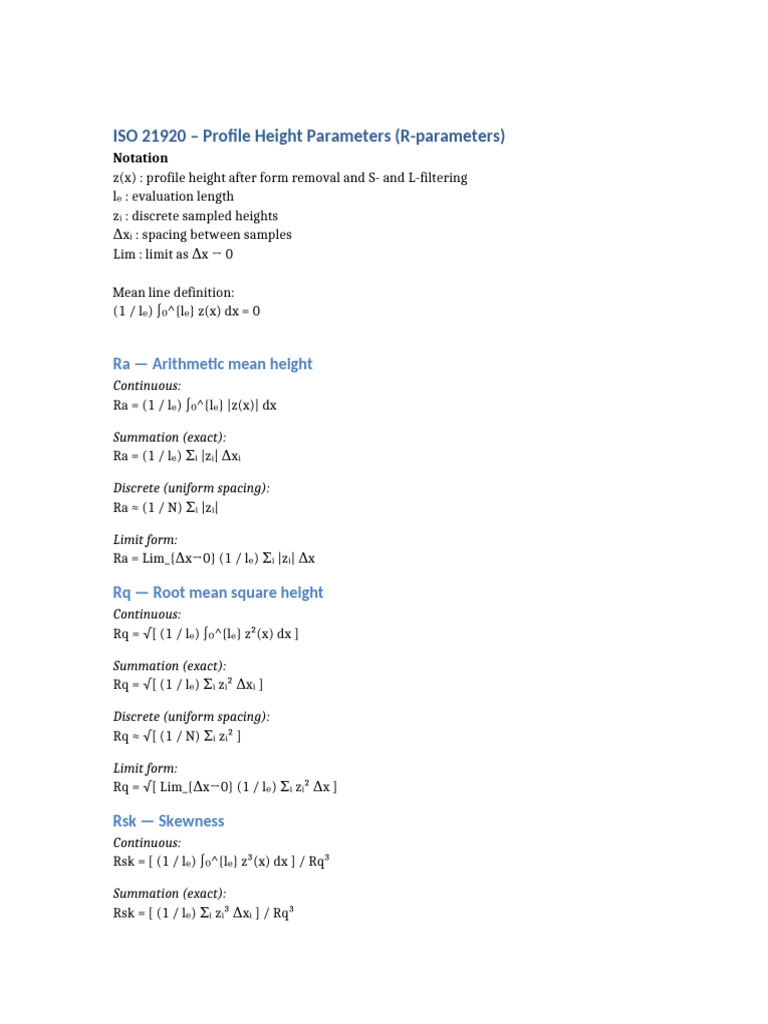 ISO 21920 Profile Height Parameters Clean | PDF