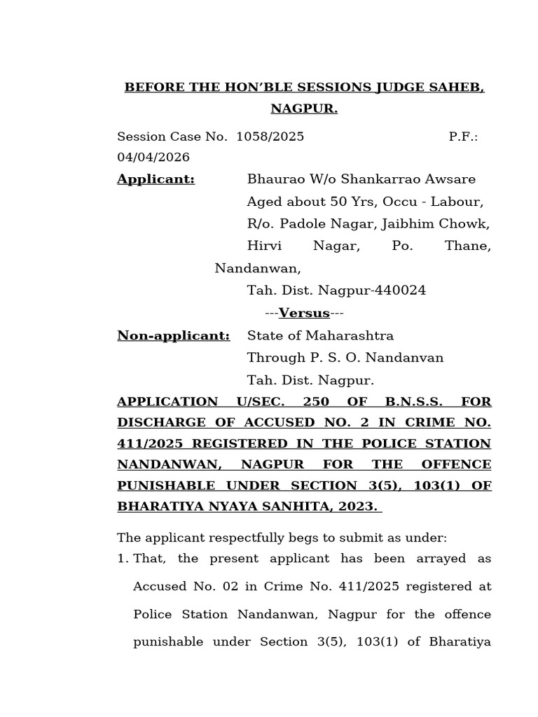 Bhaurao Awsare Discharge Application | PDF | Justice | Crime & Violence