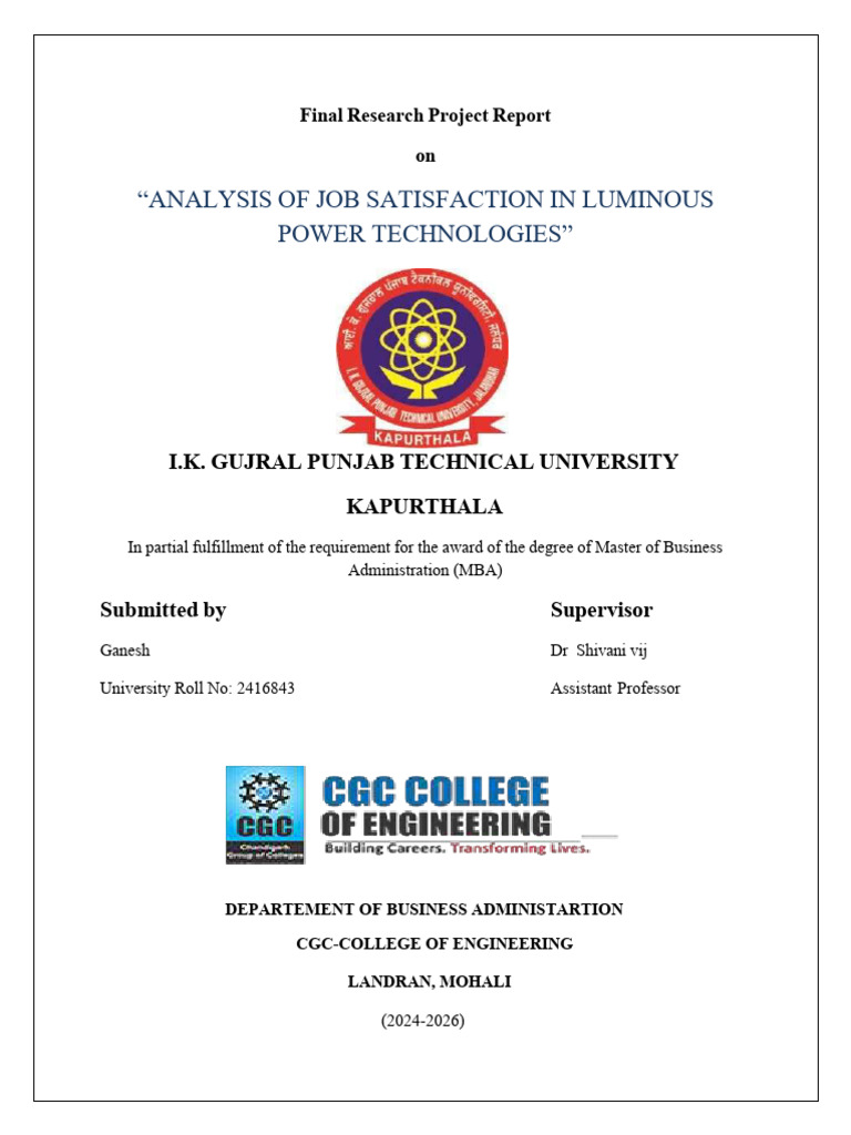Final Semester Project Report | PDF | Job Satisfaction | Sampling ...