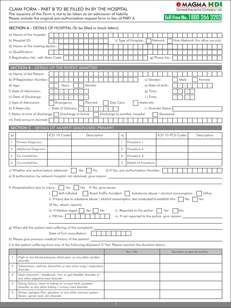 Magma-Cashless-Claim-form-Part-B | PDF | Hospital | Comorbidity