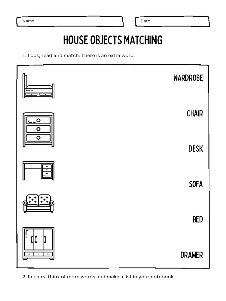 House Objects Matching Worksheet | PDF