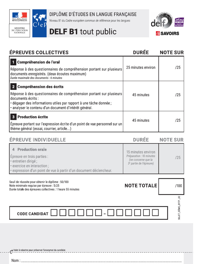Delf b1 Sample Paper | PDF