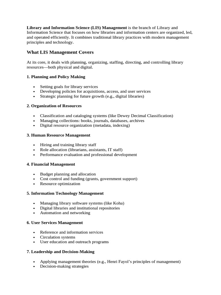 Library and Information Science (LIS) Management | PDF