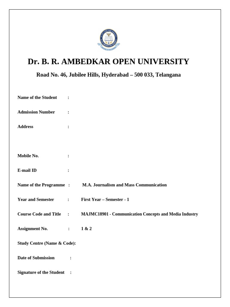 Assignment Cover Page Model | PDF