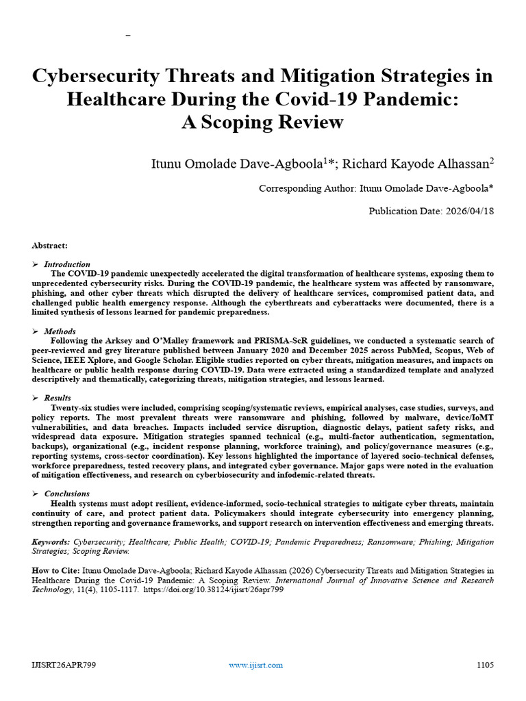 Cybersecurity Threats and Mitigation Strategies in Healthcare During ...