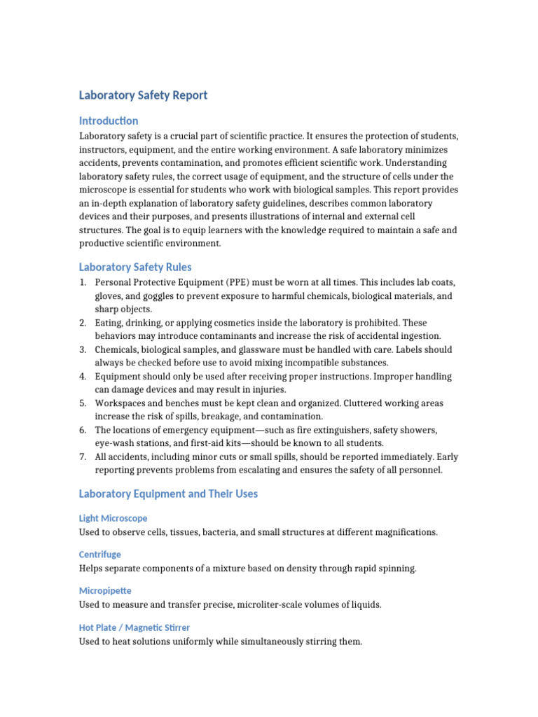 Laboratory Safety Report | PDF | Cell (Biology) | Organelle