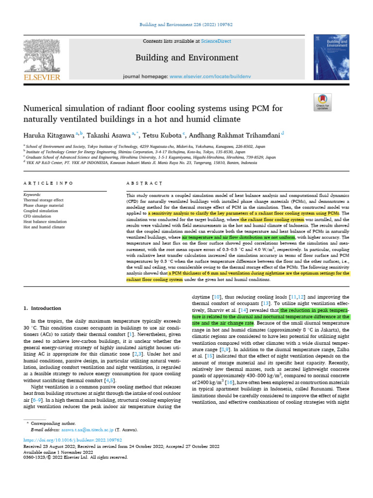Numerical simulation of radiant floor cooling systems using PCM for ...