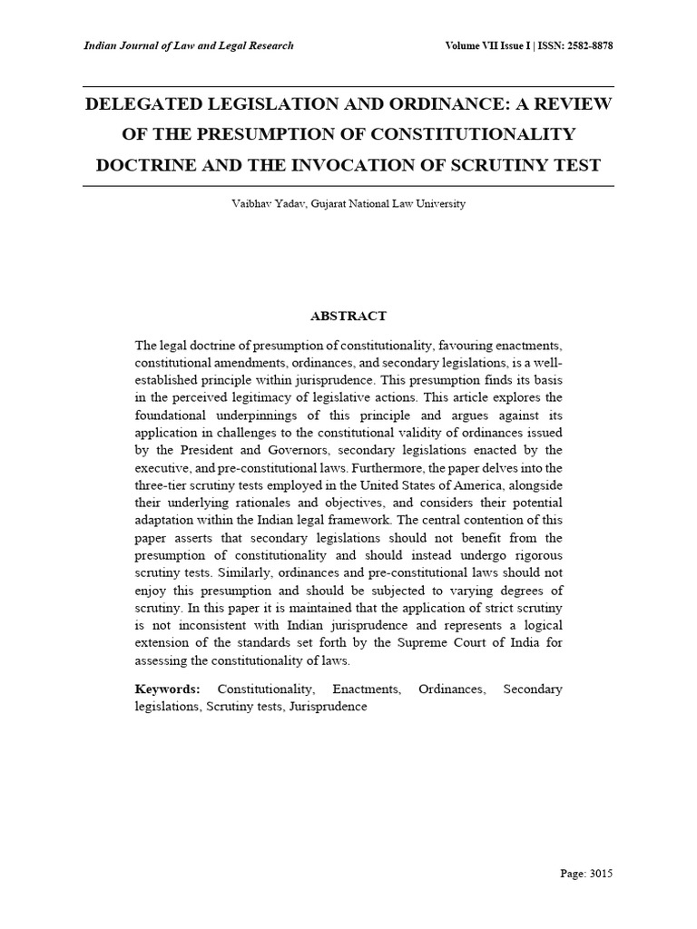 Delegated Legislation and Ordinance - A Review of The Presumption of ...