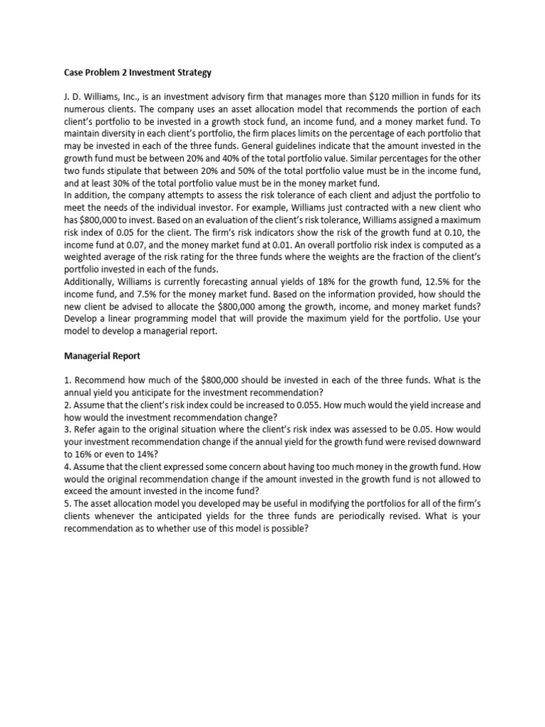 Case Problem 2 Investment Strategy | PDF | Financial Risk | Portfolio ...